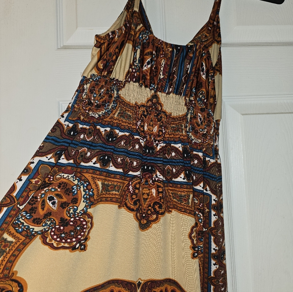 Shes Cool, Long, Strappy Bohemian Print Maxi Dress, Size Medium
